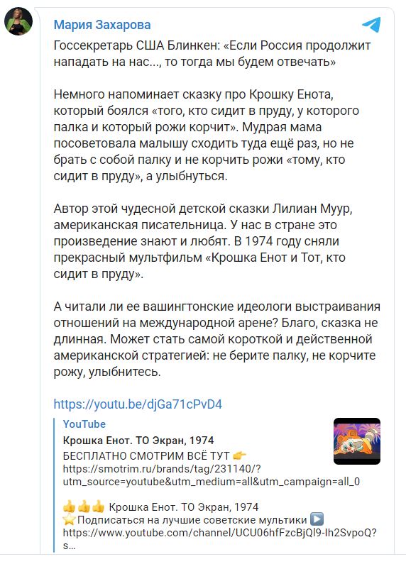 В МИД РФ ответили Блинкену: «Не берите палку, не корчите рожу» - 1 - изображение kuixidqeiqqrglv