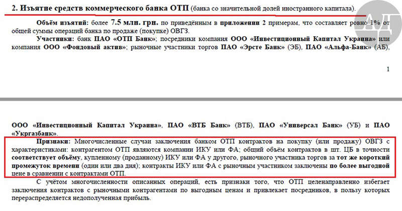 Изъятие средств коммерческого банка ОТП